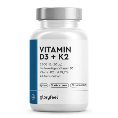 Abbildung von Vitamin D3 + K2 Hochdosiert 200 Tabletten Premium: K2VITAL® von Kappa 99,7% All Trans MK7 2.000 IE (1 Tablette alle 2 Tage) Laborgeprüft &amp; in Deutschland hergestellt