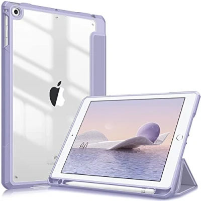 Abbildung von Fintie Hybrid Hülle mit Stifthalter für iPad 6. Generation 2018/ 5. Gen 2017/ Air 2/ 9.7&quot; Stoßfeste Schutzhülle transparenter Hartschale auf der Rückseite, Violett
