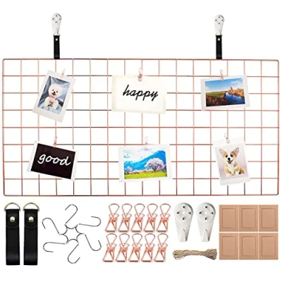 Abbildung von Wandgitter Regal,DIY Eisen Gitter der Fotowand Dekoration Pinnwand Foto an Memoboard Hängen in Familie, Küche, Büro und so weiter (40 * 80cm) Rotgold