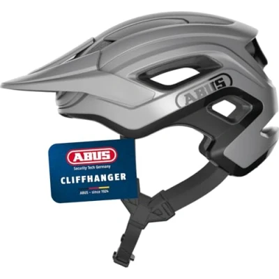 Abbildung von ABUS MTB Helm Cliffhanger Fahrradhelm für anspruchsvolle Trails mit großen Lüftungsöffnungen und TriVider Riemensystem Damen Herren Silber, Größe L