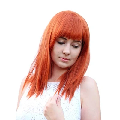 Abbildung von Prettyland Damen Glatte Mittel lange Perücke Kupfer rot Orange Gestuft Nami Wig C1297