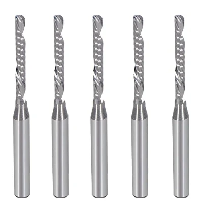 Abbildung von 1/8 Zoll nach unten geschnittene einzelne Flöte (O Flöte) Spirale End Mill CNC Fräser Stückchen,mit 0.08 (2mm) Ausschnitt Dia,43/64 (17mm) Schneidlänge für Acryl PVC MDF Holz Pack von 5