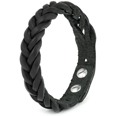 Abbildung von Simaru Lederarmband Herren, echtes Leder pflanzlich gegerbt, Geflochtenes Herrenarmband, Armband für Männer größenverstellbar (schwarz)
