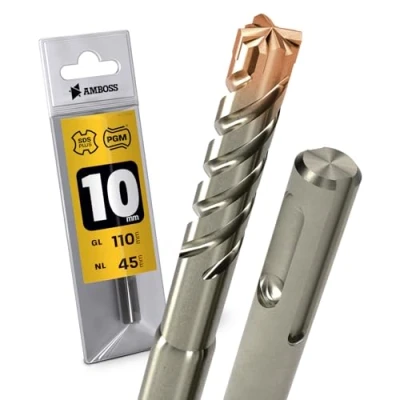 Abbildung von SDS Plus Hammerbohrer 4X Schneiden PGM Ø 10mm x 45mm AMBOSS Werkzeuge Crusher 4 HM Betonbohrer Hartmetall Profi Bohrer 10 mm 45 Steinbohrer Stahlbeton Mauerwerk Ziegel Kalksandstein
