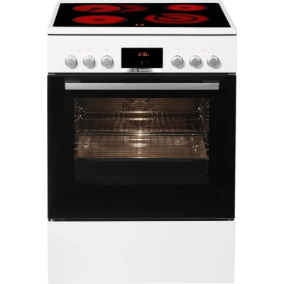 Abbildung von Bosch HKR39C220 Elektro Standherd, EcoClean Direct Reinigungshilfe, 3D Heißluft Backen auf 3 Ebenen, LED Display Steuerung, Erweiterbare Kochzone für großes Kochgeschirr, Weiß, Serie 4, 60 cm breit