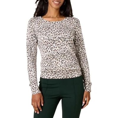 Abbildung von Amazon Essentials Damen Leichter, Langärmeliger Pullover Mit Rundhalsausschnitt (Erhältlich in Übergröße), Weiß Gepardenaufdruck, L