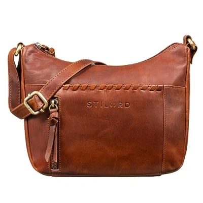 Abbildung von STILORD &#039;Nia&#039; Damen Umhängetasche Klein Leder Handtasche Frauen zum Umhängen Vintage Kleine Geflochtene Lederhandtasche Lady Elegant Abendtasche Hand Tasche Echtleder, Farbe:porto cognac