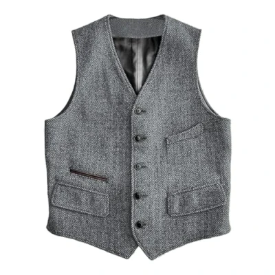 Abbildung von Solovedress Wolle Anzugweste Formale Regular Fit Weste Anzug für Hochzeit Groomsmen(Silver Grey,S)