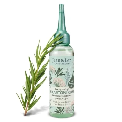 Abbildung von Jean &amp; Len Haartonikum Rosmarin, wirkt anregend, regt das Haarwachstum an, fettet nicht, kann Haarausfall vorbeugen, Kopfhaut Tonikum, ohne Parabene Silikone, vegan, 75 ml