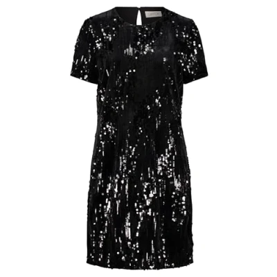 Abbildung von Cartoon Damen Pailletten Kleid Kurzarm Schwarz,40
