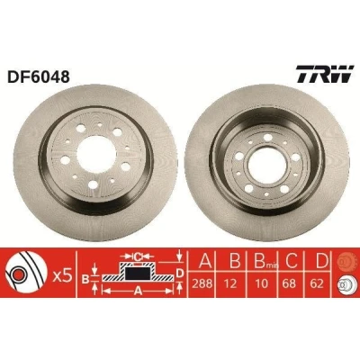 Abbildung von TRW DF6048 Bremsscheibe 288 12 5 108 voll lackiert VOLVO: V70 I, S70, XC70 I Cross Country