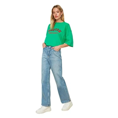 Abbildung von Trendyol Damen Hohe Taille 90er Jahre Breite Beinjeans Jeans Palazzo, Blau, 34