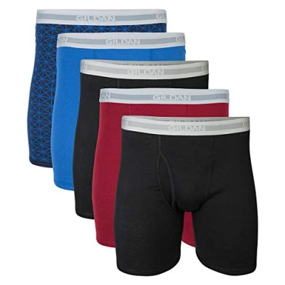Abbildung von Gildan Herren Boxershorts mit normalem Bein, Multipack Retroshorts, Blau/Grau (5er Pack), Medium