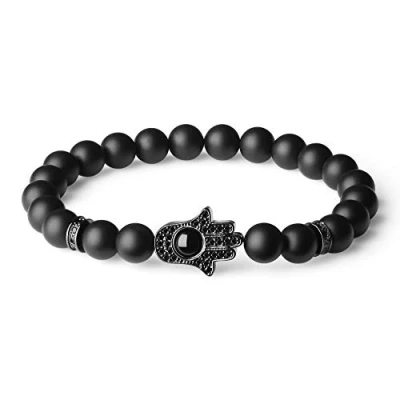 Abbildung von COAI Geschenkideen Unisex Glücksarmband aus Mattem Onyx mit Pavé Inspiration und Hamsa Hand