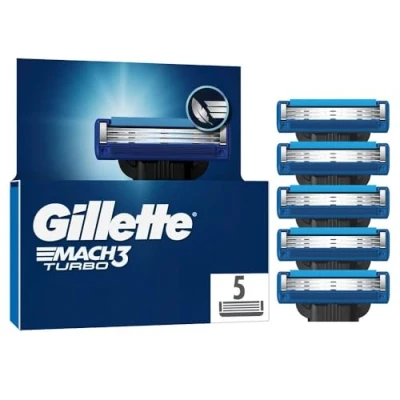 Abbildung von Gillette Mach3 Turbo Rasierer für Männer, 5 Ersatzklingen, mit Gleitstreifen ein sanftes Gleiten und NEUER Klingenbeschichtung