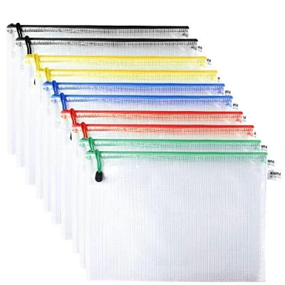 Abbildung von Kuuqa 10 Stücke A4 Dokumententasche Wasserdicht Mesh Zipper Taschen Kunststoff Brieftasche Zip Datei Dokumententaschen für Büros Schulbedarf