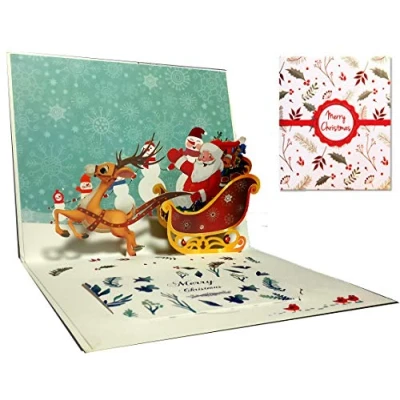 Abbildung von DEESOSPRO Weihnachtskarten, Karte 3D pop up Grußkarte mit schönen Papier Cut, Geschenk für Weihnachten, Umschlag enthalten, Chrismas Geschenkkarte, Santa Claus