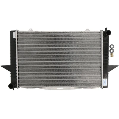 Abbildung von NRF EASY FIT 58342 Kühler, Motorkühlung Aluminium 590 386 34 mit Anbauteilen Kühlrippen gelötet