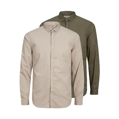 Abbildung von JACK &amp; JONES Herren JPRBLACARDIFF Shirt L/S 2 Pack, Pure Cashmere/D PURECASHMERE, M