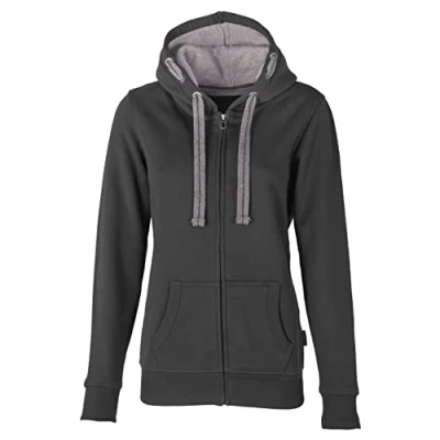 Abbildung von HRM Damen Hooded Jacket, dunkelgrau, Gr. 2XL I Premium Kapuzenjacke mit Kontrast Innenfutter Basic Hoodie Reißverschluss Zip Hochwertige &amp; nachhaltige Oberteile