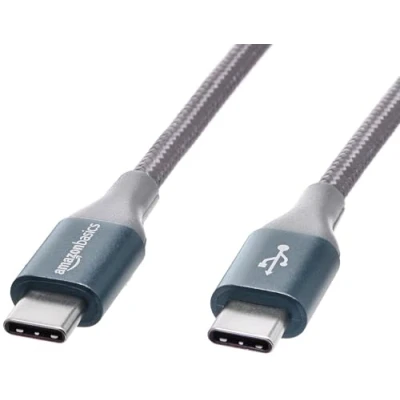 Abbildung von Amazon Basics Schnellladekabel, USB C auf 2.0, mit Nylongeflecht umwickelt, 480 MBit/s, IF zertifiziert, für Apple iPhone 15, iPad, Samsung Galaxy, Tablets, Laptops, 3 m, dunkelgrau