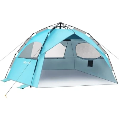 Abbildung von Glymnis Strandmuschel Quick Up Strandzelt Automatisches Strand Zelt UV Schutz 50+ Windschutz kleines Packmaß Blau für 4 bis 6 Personen