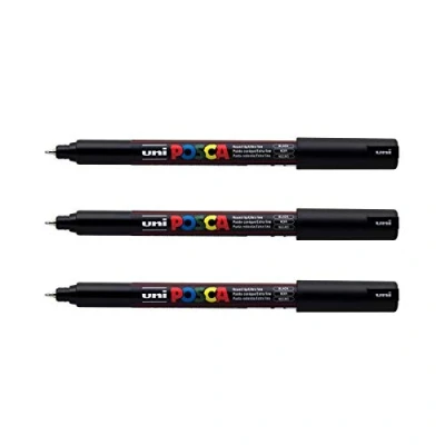Abbildung von POSCA Uni Mitsubishi Pencil 3 schwarze Marker, PC1MR, extra feine Spitze, 0,7 mm Marker auf Wasserbasis alle Medien für Papier, Textilien, Glas, Kieselsteine usw.