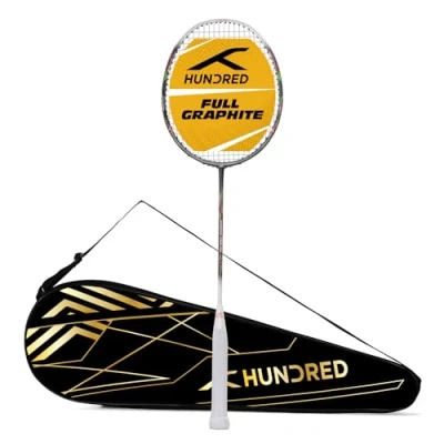 Abbildung von HUNDRED Powertek 1000 PRO Graphite Strung Badminton Racket with Full Cover for Intermediate Players 95 Grams Maximum String Tension 26lbs