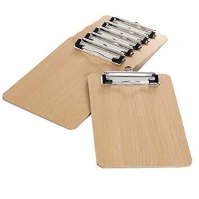 Abbildung von 6er Klemmbrett A5 aus Hartholz extra dick 4mm, mit Aufhängeose, Gummierter Metalklemme, Schreibbrett Pad Halter Clipboard Qualität Holz Faserplatte Zwischenablage Schreibblock, TKD8010