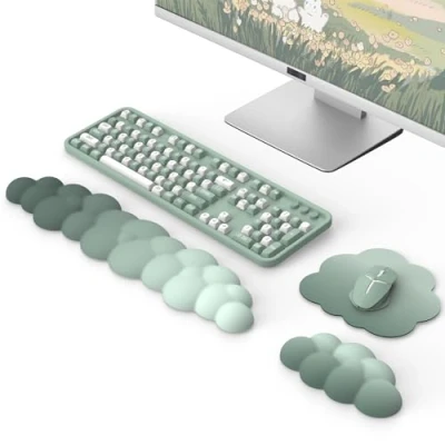 Abbildung von MoKo Wolke Handgelenkstütze, Ergonomische Tastatur Handgelenkstütze mit Maus Rest Handgelenk Pad, Durable Polyester Arm Pad für Tastatur, Maus, Computer, Laptop, Grün