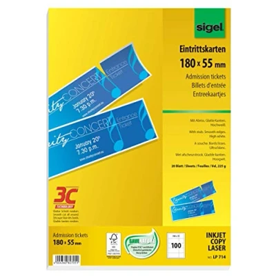 Abbildung von SIGEL LP714 Eintrittskarten zum Selberdrucken, 180x55 mm, 100 Stück (20 Blatt), mit Abriss