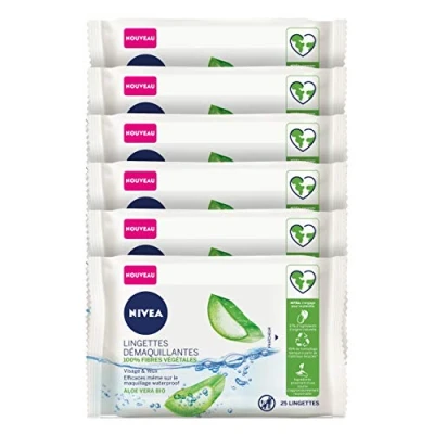 Abbildung von NIVEA Aloe Vera 100% Pflanzenfasern Make up Entferner (6 x 25 Stk), Gesichts für alle Hauttypen, biologisch abbaubare Reinigungstücher 150 Stück