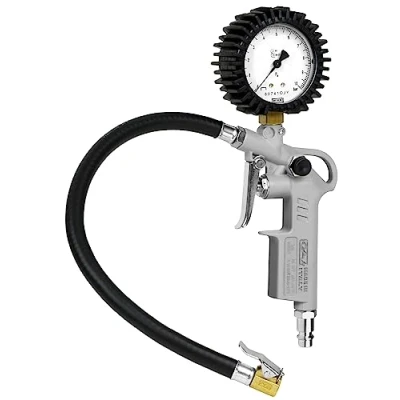 Abbildung von GAV Reifenfüller Messgerät mit WIKA 63mm Manometer Reifenfüllpistole aus Aluminium Profi Reifendruckprüfer Druckluft für Auto, Motorrad, Lkw 60DT Geeicht