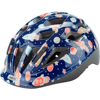 Abbildung von ABUS Kinderhelm Smooty 2.0 Robuster Fahrradhelm für Kleinkinder im Beifahrersitz Mädchen und Jungen Blau mit Raktenmuster, M (49 55cm)