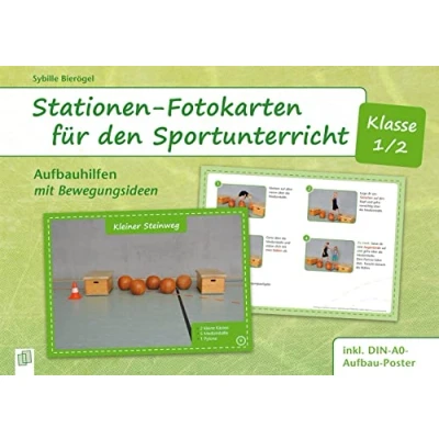 Abbildung von Stationen Fotokarten für den Sportunterricht Klasse 1/2: Aufbauhilfen mit Bewegungsideen
