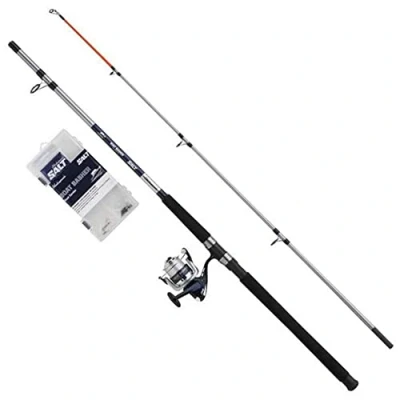 Abbildung von Shakespeare Salt Boat Basher Combo Set, Angelrute und Rolle Combo, Spinning Kombi inklusive Hartschalenkoffer, Köder Endgerät, Meeresangeln, Unisex, Blau &amp; Weiß, 2,10 m 100 300 g