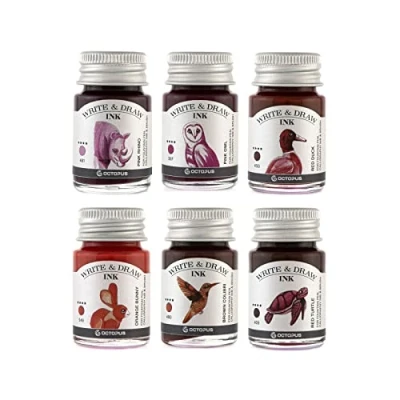Abbildung von Octopus Write and Draw Ink Set DESERT, wasserfeste Tinte zum Schreiben und Zeichnen, Kalligraphietinte, Zeichentusche für Füllhalter, 6x10 ml