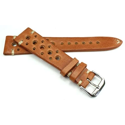 Abbildung von RIOS1931 Rallye Vintage Rindsleder Uhrenarmband handgemacht in Deutschland Robust 20mm hell braun