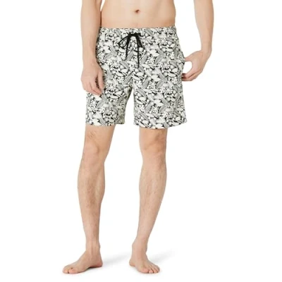 Abbildung von Amazon Essentials Herren Badehose, 18 cm, Schwarz Elfenbein Tropische Blätter, M