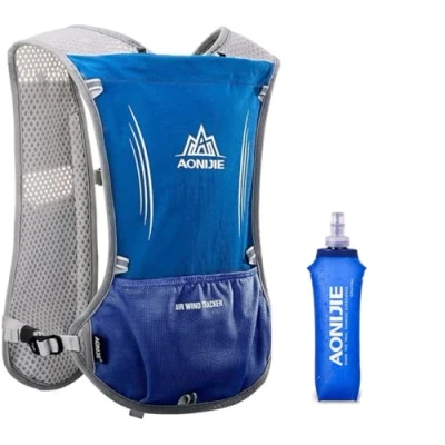 Abbildung von Laufrucksack Trinkrucksack 5L Leichter Laufen Rucksack Fahrradrucksack mit Optional Trinksystem für Damen Herren (Blau 500ml Trinkflasche)