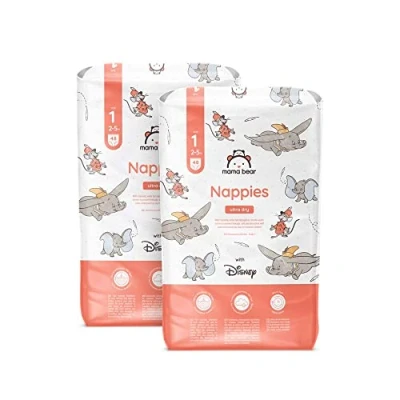 Abbildung von Amazon Marke: Mama Bear Disney Ultra Dry Windeln Größe 1 (2 5 kg) MONATSBOX, Weiß, 96 Stück Packungen mit 48)