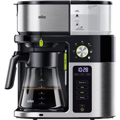 Abbildung von Braun MultiServe KF 9050 BK Kaffeemaschine Filterkaffeemaschine mit Glaskanne, Direktwahl von 7 Portionsgrößen für bis zu 10 Tassen, Touch Display, Zeitschaltuhr, 1750 Watt, Edelstahl/Schwarz