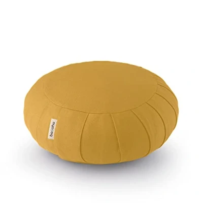 Abbildung von basaho Classic Zafu Meditationskissen Yogakissen Bio Baumwolle (OCS Zertifiziert) Buchweizenschalen Abnehmbarer und waschbarer Bezug (Senfgelb)