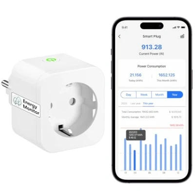 Abbildung von Meross WLAN Steckdose mit Strommessung, 16A Bluetooth Smart Funktioniert Alexa, Google Home, Plug Zeitschaltuhr, Fernbedienung und Fernsteuerung, 1 Stück