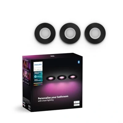 Abbildung von Philips Hue White &amp; Color Ambiance Xamento Einbauspots 3 er Pack (1.050 lm), dimmbare Badezimmerlampen für das Lichtsystem mit 16 Mio. Farben, smarte Lichtsteuerung über Sprache und App, schwarz