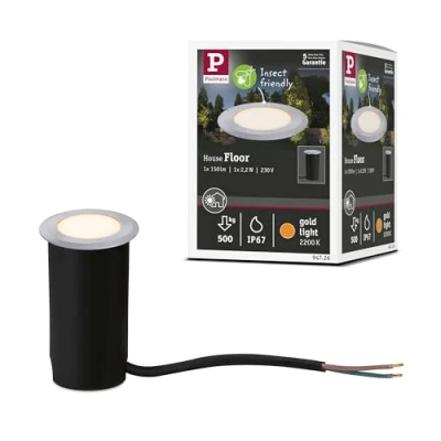 Abbildung von Paulmann 94726 LED Außenleuchte Bodeneinbauleuchte Goldlicht insektenfreundlich IP67 rund 50mm 2200K 2,2W 60lm 230V Alu Kunststoff, Metall