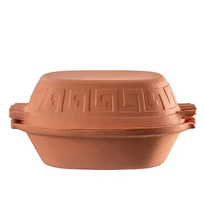 Abbildung von KADAX Tonbräter, Keramiktopf mit Deckel für Mikrowelle und Backofen, Dampfgarer aus natürlichen Materialien, Auflaufform fettfreies Kochen, Brätertopf (Oval, 4L)