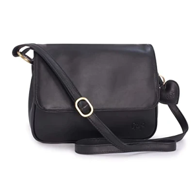 Abbildung von Gigi Damen Leder Umhängetasche Crossbody Bag Mittelgroß Verstellbarer Schultergurt mit Herz Schlüsselring OTHELLO 1008 Schwarz