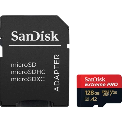 Abbildung von SanDisk Extreme PRO microSDXC UHS I Speicherkarte 128 GB + Adapter &amp; RescuePRO Deluxe (Für Smartphones, Actionkameras oder Drohnen, A2, Class 10, V30, U3, 200 MB/s Übertragung)