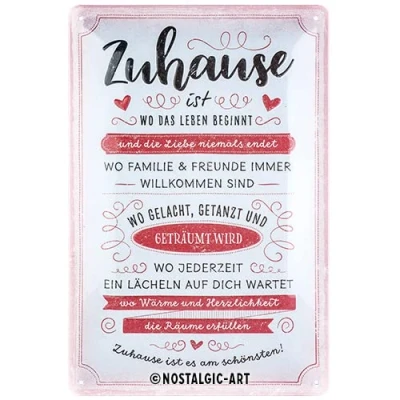 Abbildung von Nostalgic Art Retro Blechschild, 20 x 30 cm, Zuhause ist Geschenk Idee für Dein Zuhause, aus Metall, Vintage Design mit Spruch, Blechschilder Sprüche